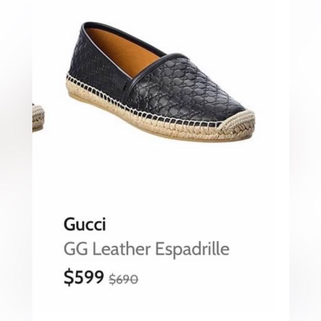 Gucci Black Leather Espadrille Flats
